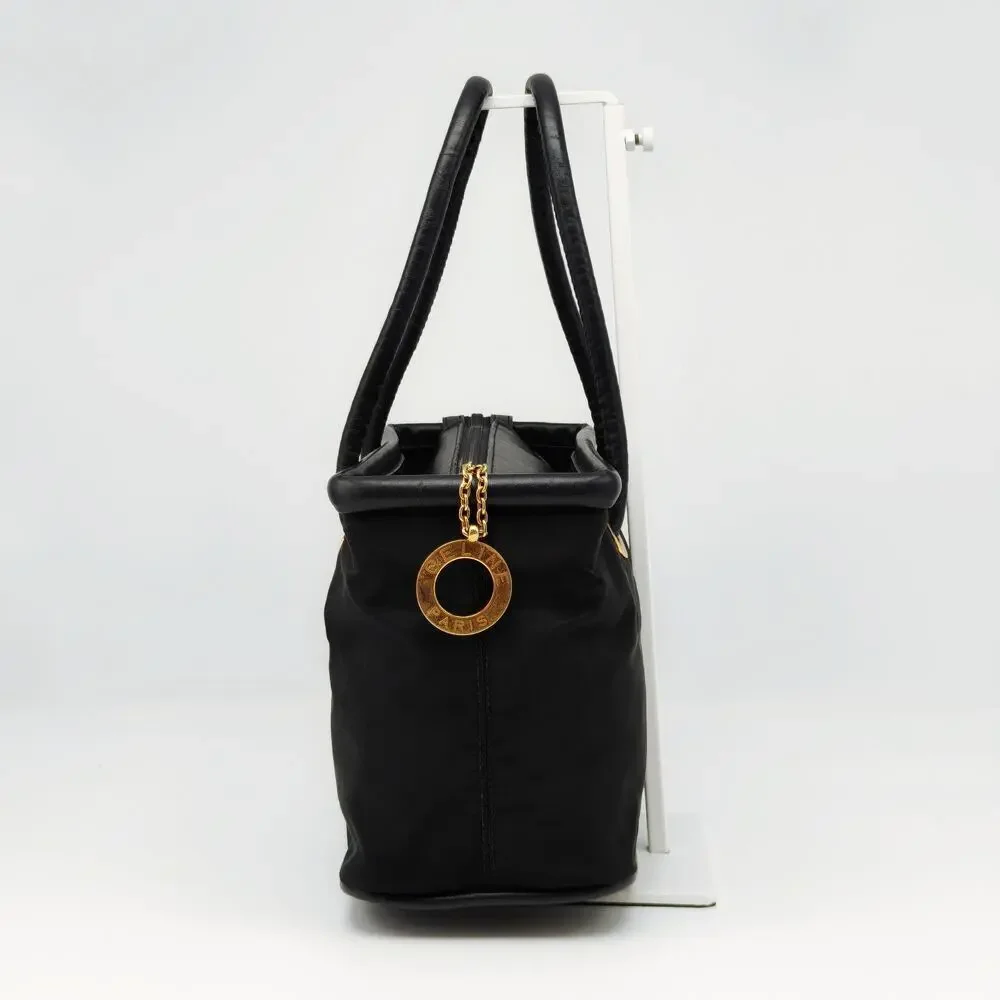 Vintage Celine Paris Black Nylon Leather Trim Tote Handbag Italy